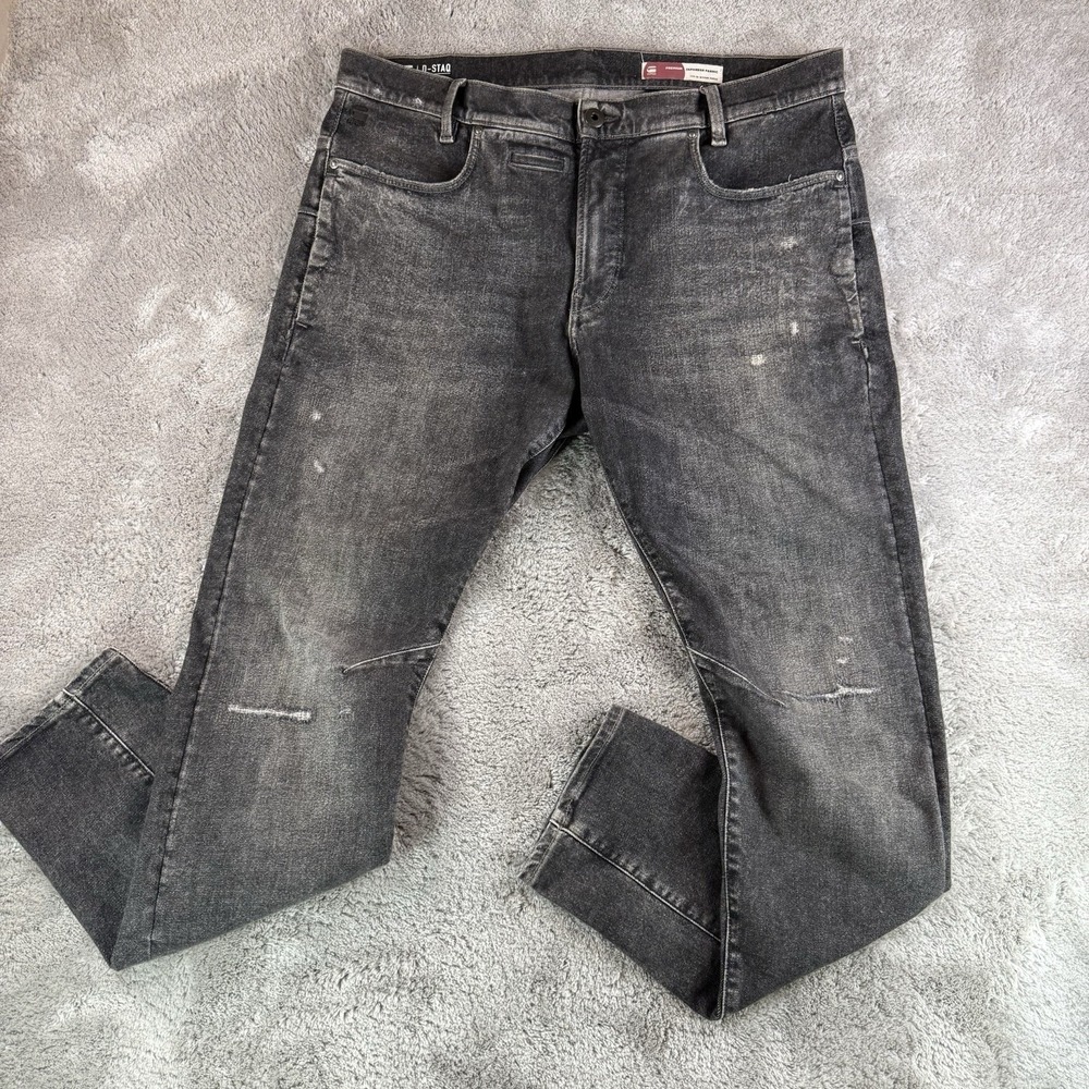 G Star Raw D Staq 3D Slim Jeans 38x34* Black Wash Japanese Fabric Stretch Denim